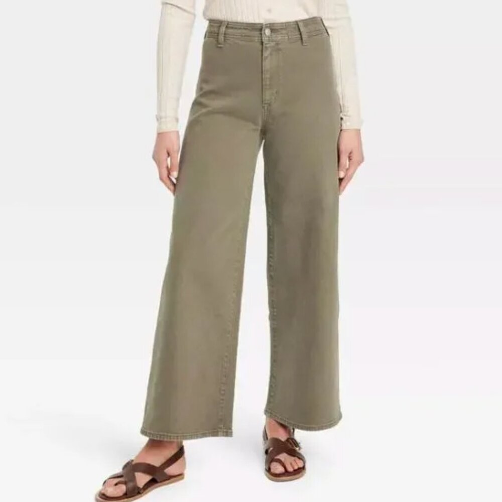 Universal Thread‎ Women's High Rise Sailor Wide Leg Ankle Jeans Olive Green 16